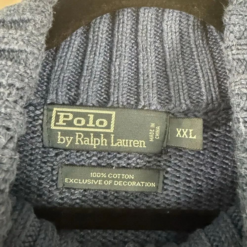 Polo Ralph Lauren 1/4 Zip Sweater Men's XXL Blue Heavy Knit Pullover Turtleneck